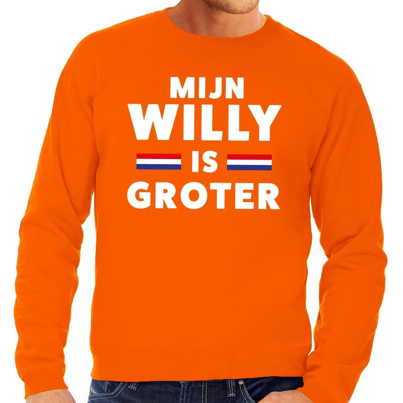 Oranje Mijn Willy is groter sweater voor heren Top Merken Winkel